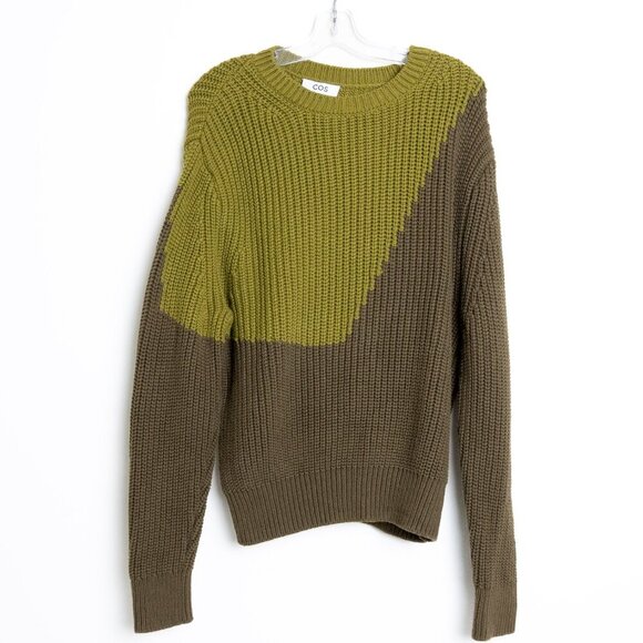 COS Two-Tone Knitted Jumper Wool Blend Chunky Sweater Green - Picture 2 of 13